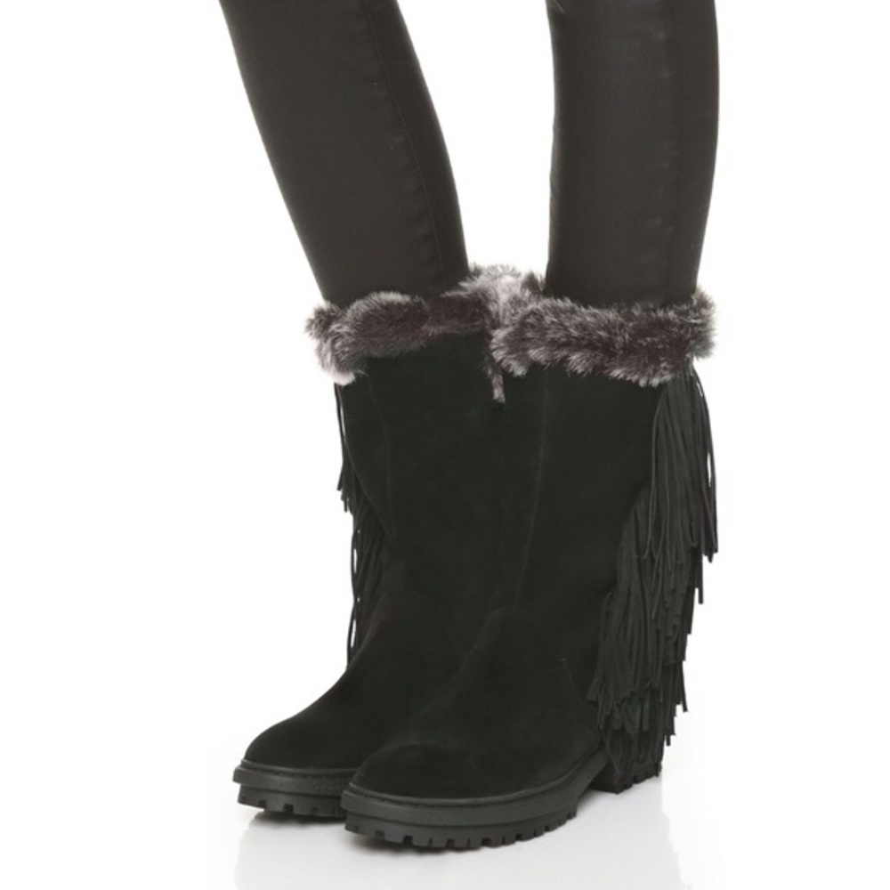 New Sam Edelman Tilden Faux Fur Fringed Boots 5.5